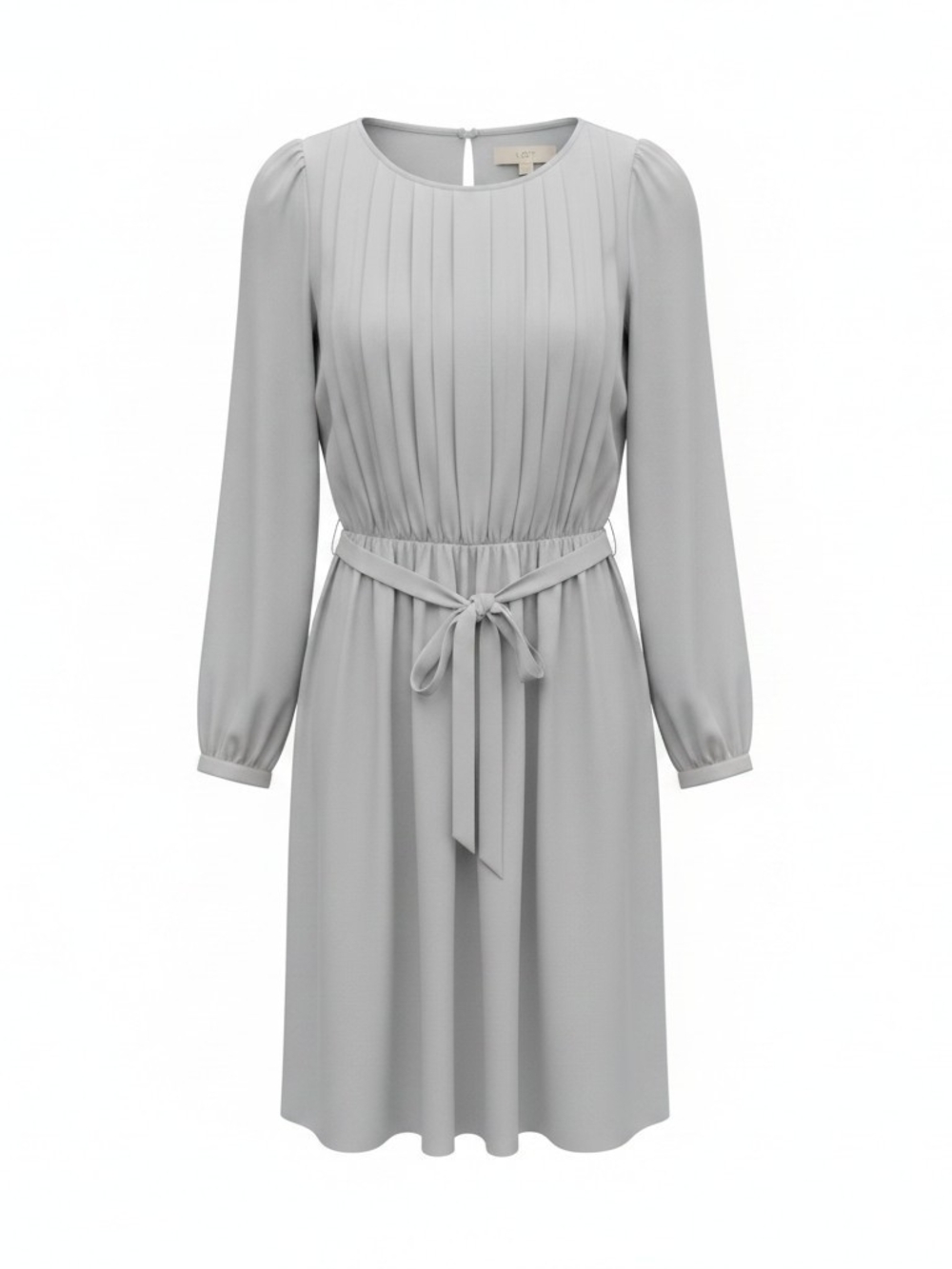 LOFT Light Gray Pleated Long-Sleeve Tie-Waist Dress - Size 8